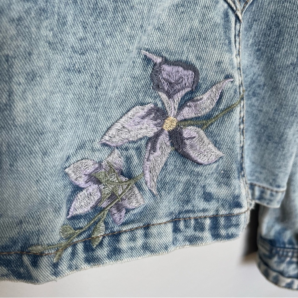 Floral Embroidered Light Blue Jean Jacket - Picture 14 of 16